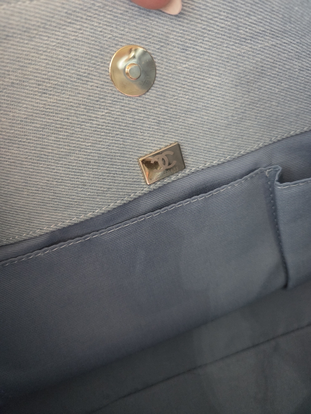 Light Blue Denim Tote With Brown Leather Detail - Picture 5 of 11